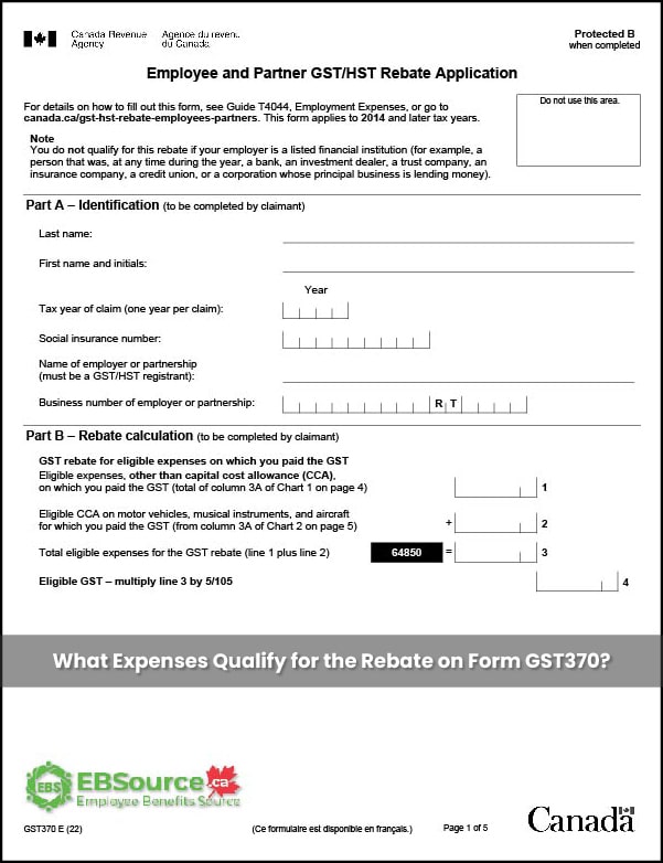 What types of expenses can be claimed for a rebate using Form GST370?